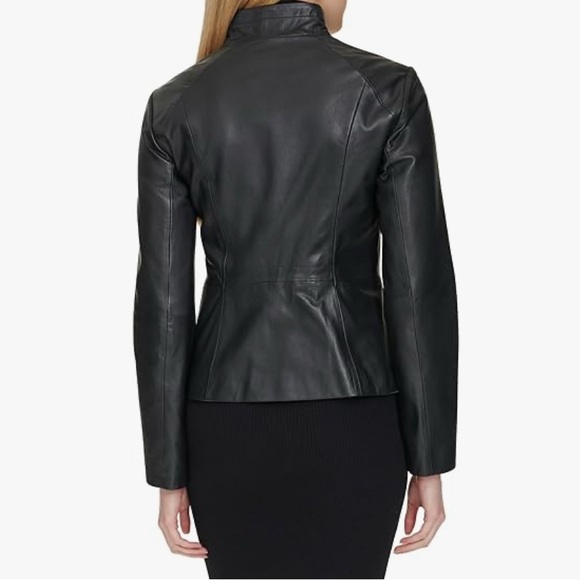 Cole Haan Asymmetrical Black Leather Jacket- like new